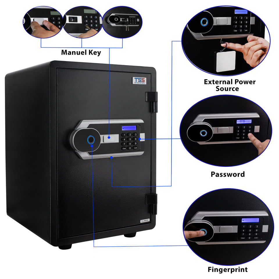 Biometric Fireproof Safe Box for Home Office 1.13 Cubic Feet Large Capacity with Digital Keyboard Fingerprint Lock Keyhole Security Safe, Cash Storage Gun Protection
