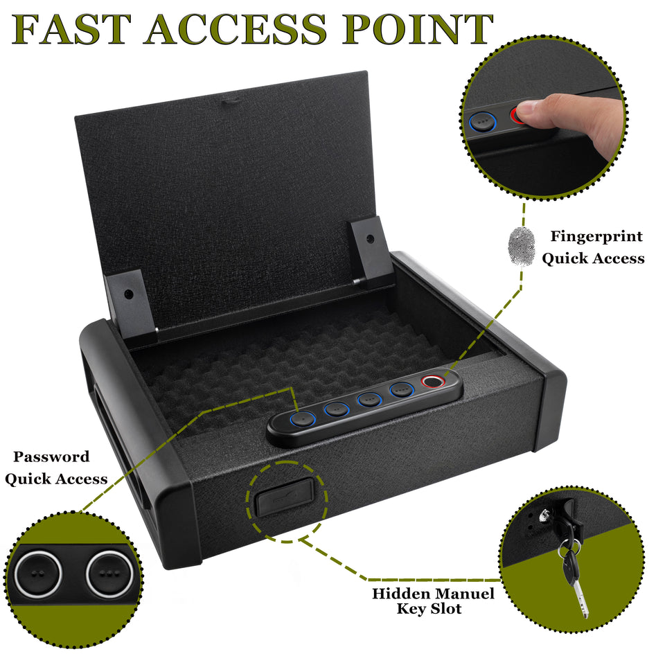 Biometric Gun Safe for Pistols Firearms Multiple Guns Interior Light Drawer Cabinet Closet Nigh-stand Fingerprint Pin Code Entry High Capacity