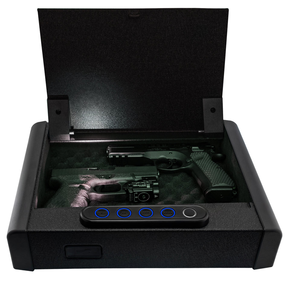 Biometric Gun Safe for Pistols Firearms Multiple Guns Interior Light Drawer Cabinet Closet Nigh-stand Fingerprint Pin Code Entry High Capacity